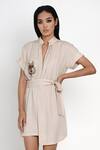 Angry Owl_Beige Bamboo Cotton Mandarin Collar Shirt Dress _Online_at_Aza_Fashions
