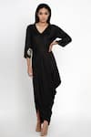 Angry Owl_Black Modal V Neck Draped Dress _Online_at_Aza_Fashions