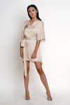 Buy Angry Owl Beige Modal V Neck Flared Sleeve Dress at Aza Fashions Buy_Angry Owl_Beige Modal V Neck Flared Sleeve Dress _at_Aza_Fashions