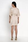 Shop_Angry Owl_Beige Modal V Neck Flared Sleeve Dress _at_Aza_Fashions
