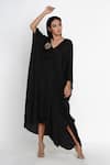 Buy_Angry Owl_Black Modal Embroidery V Neck Knotted Kaftan _at_Aza_Fashions