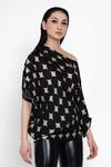 Angry Owl_Black Modal One Shoulder Printed Top _Online_at_Aza_Fashions