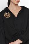 Shop_Angry Owl_Black Bamboo Cotton Embroidery Collared Neck Tie Up Dress _Online_at_Aza_Fashions
