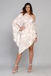 Buy_Angry Owl_Pink Bamboo Cotton Printed One Shoulder Poncho _at_Aza_Fashions