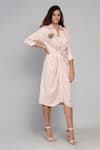 Buy_Angry Owl_Pink Bamboo Cotton Embroidery Collared Neck Twisted Knot Shirt Dress _at_Aza_Fashions