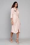 Angry Owl_Pink Bamboo Cotton Embroidery Collared Neck Twisted Knot Shirt Dress _Online_at_Aza_Fashions
