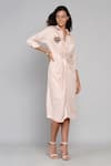 Buy_Angry Owl_Pink Bamboo Cotton Embroidery Collared Neck Twisted Knot Shirt Dress _Online_at_Aza_Fashions