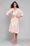 Shop_Angry Owl_Pink Bamboo Cotton Embroidery Collared Neck Twisted Knot Shirt Dress _Online_at_Aza_Fashions