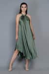 Buy_Angry Owl_Green Modal Halter Flared Dress _at_Aza_Fashions