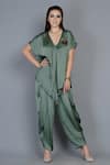 Buy_Angry Owl_Green Modal Embroidery V Neck Asymmetric Top And Dhoti Pant Set _at_Aza_Fashions