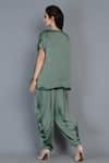 Shop_Angry Owl_Green Modal Embroidery V Neck Asymmetric Top And Dhoti Pant Set _at_Aza_Fashions