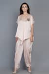 Buy_Angry Owl_Pink Modal Embroidery V Neck Asymmetric Top And Dhoti Pant Set _at_Aza_Fashions
