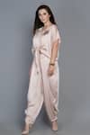 Angry Owl_Pink Modal Embroidery V Neck Asymmetric Top And Dhoti Pant Set _Online_at_Aza_Fashions