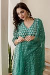 Shop_Gulabo Jaipur_Green Cotton, Doriya Floral V Neck Print Kurta Set _Online_at_Aza_Fashions