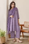 Gulabo Jaipur_Purple Cotton Printed Floral V Neck Kurta Set _Online_at_Aza_Fashions