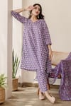 Buy_Gulabo Jaipur_Purple Cotton Printed Floral V Neck Kurta Set _Online_at_Aza_Fashions