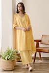 Buy_Gulabo Jaipur_Yellow Cotton, Doriya Floral V Neck Print Kurta Set _at_Aza_Fashions