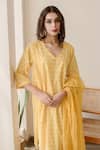 Buy_Gulabo Jaipur_Yellow Cotton, Doriya Floral V Neck Print Kurta Set _Online_at_Aza_Fashions
