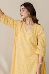 Shop_Gulabo Jaipur_Yellow Cotton, Doriya Floral V Neck Print Kurta Set _Online_at_Aza_Fashions