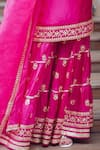 Gopi Vaid_Pink Tussar Dupatta Organza Embroidery Square Neck Sharara Set _at_Aza_Fashions