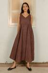 Buy_Ayaka_Brown Cotton Corduroy Flared Maxi Dress_at_Aza_Fashions