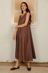 Ayaka_Brown Cotton Corduroy Flared Maxi Dress_Online_at_Aza_Fashions