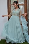 Buy_PARUL GANDHI_Blue Georgette Embroidery Round Flared Anarkali With Dupatta _at_Aza_Fashions