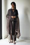Buy_Shorshe Clothing_Brown Silk And Chanderi V Neck Kurta & Pant Set _at_Aza_Fashions