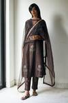 Shop_Shorshe Clothing_Brown Silk And Chanderi V Neck Kurta & Pant Set _at_Aza_Fashions