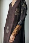 Buy_Shorshe Clothing_Brown Silk And Chanderi V Neck Kurta & Pant Set _Online_at_Aza_Fashions