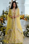 Buy_Anushree Reddy_Yellow Organza Embroidered Cape Lehenga Set_at_Aza_Fashions