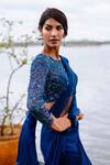 Shop_Anushree Reddy_Blue Chiffon Ruffle Saree With Blouse_at_Aza_Fashions