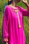 Maison Blu_Pink Pure Georgette Round Embroidered Kurta And Dhoti Pant Set  _Online_at_Aza_Fashions