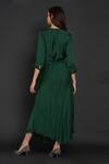 Shop_Angry Owl_Green Modal Embellished Owl Motif V Neck Pleated Asymmetric Dress _at_Aza_Fashions