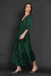 Buy_Angry Owl_Green Modal Embellished Owl Motif V Neck Pleated Asymmetric Dress _Online_at_Aza_Fashions