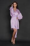 Angry Owl_Purple Modal Embellished Owl Motif Collared Neck Balloon Sleeve Shirt Dress _Online_at_Aza_Fashions