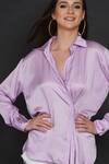 Shop_Angry Owl_Purple Modal Owl Motif Collared Neck Side Pleated Shirt _Online_at_Aza_Fashions