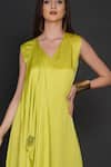 Shop_Angry Owl_Green Modal Owl Motif V Neck Pleated Draped Dress _Online_at_Aza_Fashions