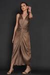 Buy_Angry Owl_Beige Modal Owl Motif Halter Neck Front Braided Dress _Online_at_Aza_Fashions