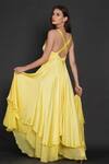 Angry Owl_Yellow Modal Embellished Owl Motif Round Layered Flared Gown _Online_at_Aza_Fashions