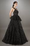 Anjum Qureshi_Black Organza, Net Geometric Criss Cross Embroidered Gown _Online_at_Aza_Fashions
