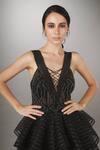 Buy_Anjum Qureshi_Black Organza, Net Geometric Criss Cross Embroidered Gown _Online_at_Aza_Fashions
