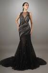 Buy_Anjum Qureshi_Black Net Embroidery Abstract Round Metallic Mermaid Gown _at_Aza_Fashions