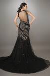 Shop_Anjum Qureshi_Black Net Embroidery Abstract Round Metallic Mermaid Gown _at_Aza_Fashions