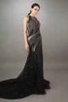 Anjum Qureshi_Black Net Embroidery Abstract Round Metallic Mermaid Gown _Online_at_Aza_Fashions