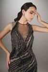 Buy_Anjum Qureshi_Black Net Embroidery Abstract Round Metallic Mermaid Gown _Online_at_Aza_Fashions