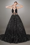 Buy Anjum Qureshi Black Silk, Textured Abstract Criss Cross Embroidered Gown at Aza Fashions Buy_Anjum Qureshi_Black Silk, Textured Abstract Criss Cross Embroidered Gown _at_Aza_Fashions