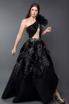 Buy_Anjum Qureshi_Black Taffeta Embellished Metallic Asymmetric One Shoulder Gown _at_Aza_Fashions