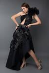 Anjum Qureshi_Black Taffeta Embellished Metallic Asymmetric One Shoulder Gown _Online_at_Aza_Fashions