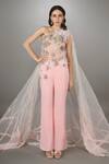 Buy_Anjum Qureshi_Pink Georgette Embroidery Metallic Asymmetric Bodysuit And Pant Set _at_Aza_Fashions